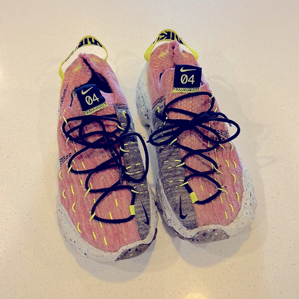 Nike Space Hippie 9.5 red pink gray neon yellow sneakers